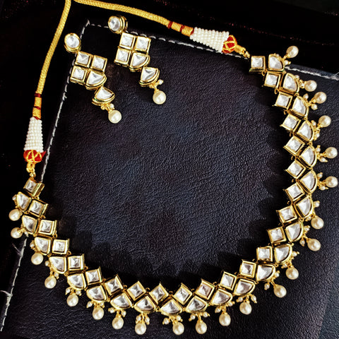 Designer Gold Plated Two Layer Royal Kundan Necklace with Earrings (D276)