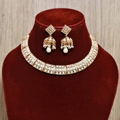 Designer Gold Plated Royal Kundan Necklace With Earrings (D579)