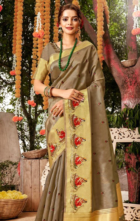 Designer Golden/Brown Organza Printed Saree for Casual Wear (D454)