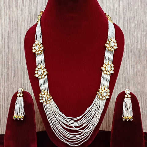 Designer White Beaded Kundan Necklace with Earrings (D148)