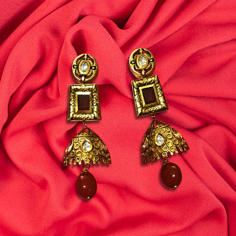 Gold Plated Kundan Earrings (Design 39) - PAAIE