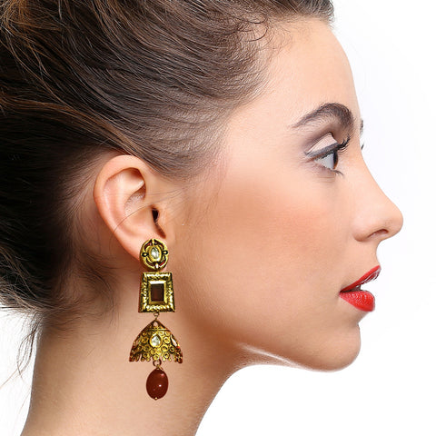 Gold Plated Kundan Earrings (Design 39) - PAAIE