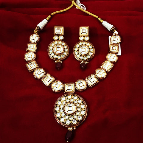 Gold Plated Kundan Necklace Set (Design 73) - PAAIE