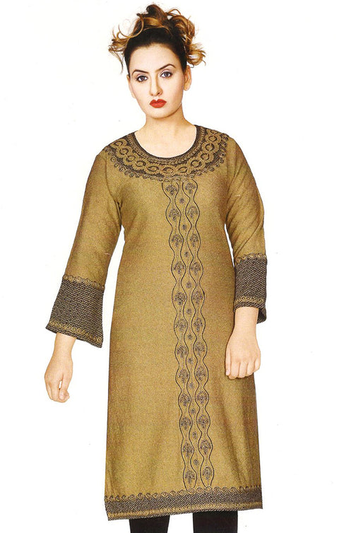 Lovely Light Brown Color Woolen Ethnic Kurti For Casual Wear (K413)