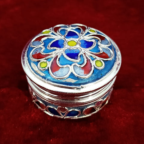 925 Silver Kumkum Box with Meena Work (Design 26) - PAAIE