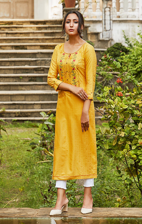 Vibrant Yellow Color Indian Ethnic Kurti For Casual Wear (K336) - PAAIE
