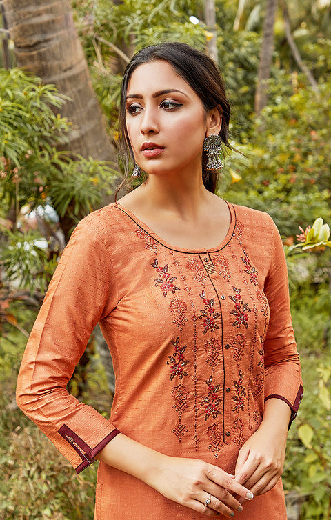 Noticeable Orange Color Indian Ethnic Kurti For Casual Wear (K337) - PAAIE
