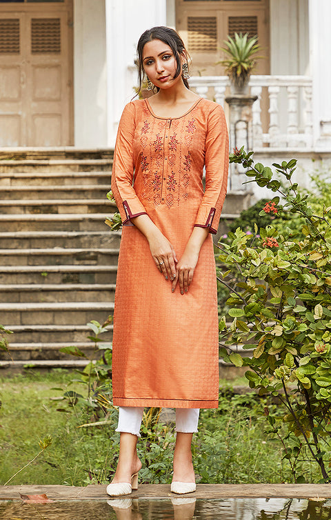 Noticeable Orange Color Indian Ethnic Kurti For Casual Wear (K337) - PAAIE
