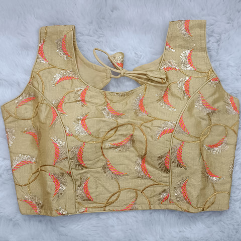 Golden Designer Silk Embroidered Blouse For Wedding & Party Wear (Design 307)