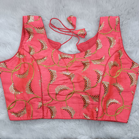 Addorable Peach Designer Silk Embroidered Blouse For Wedding & Party Wear (Design 313)