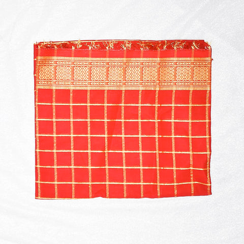 Red With Golden Color Check Design Cotton Rubia Unstiched  Blouse Piece Material (D31)
