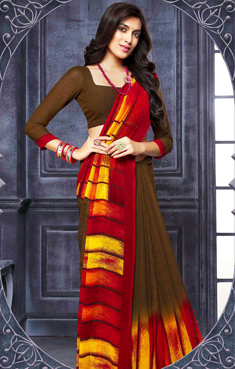 Designer Brown/Red Georgette Printed Saree for Casual Wear (D429)