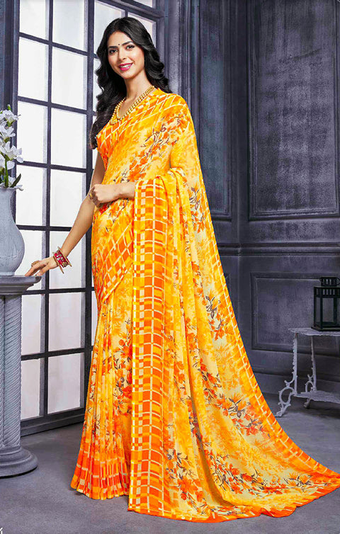 Designer Yellow Georgette Printed Saree for Casual Wear (D430)