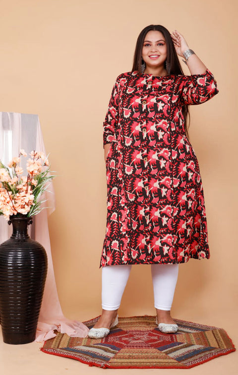 Eye-catching Black & Pink Color Indian Ethnic Kurti For Casual Wear (K439)