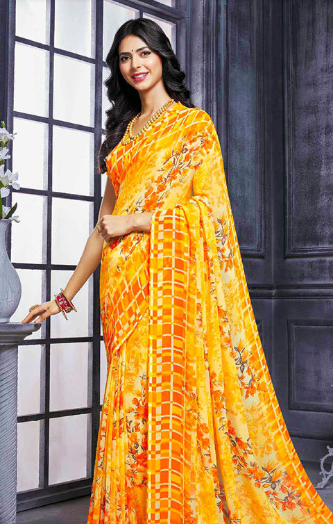 Designer Yellow Georgette Printed Saree for Casual Wear (D430)