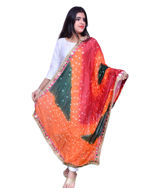 Fashionable Women's Orange Bandhej Dupatta/Chunni For Casual, Party (D31)