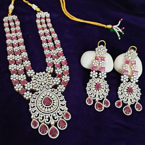 Bridal Red Color American Diamond Necklace with Earrings (D128) - PAAIE