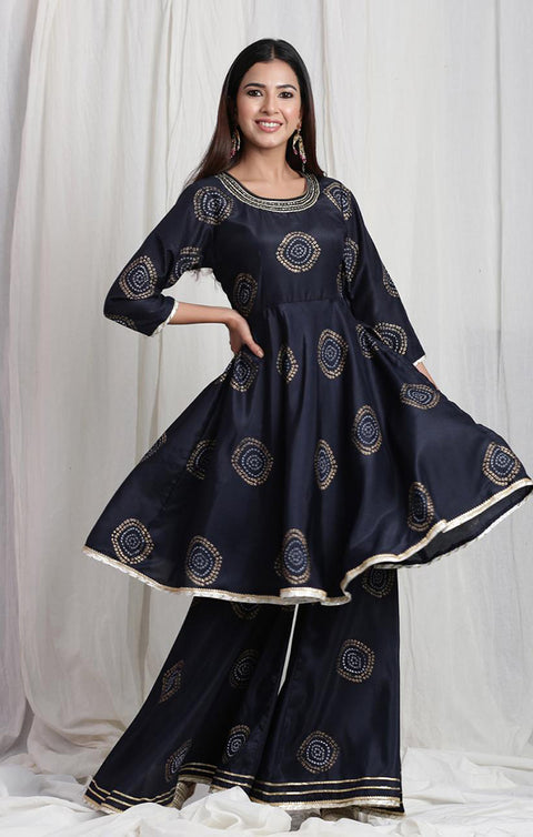 Indian Ethnic Black Color Kurti with Plazzo (K125) - PAAIE