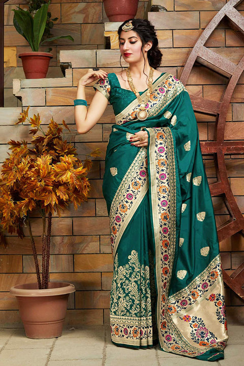 Banarasi Soft Silk Designer Rama Color Saree - PAAIE
