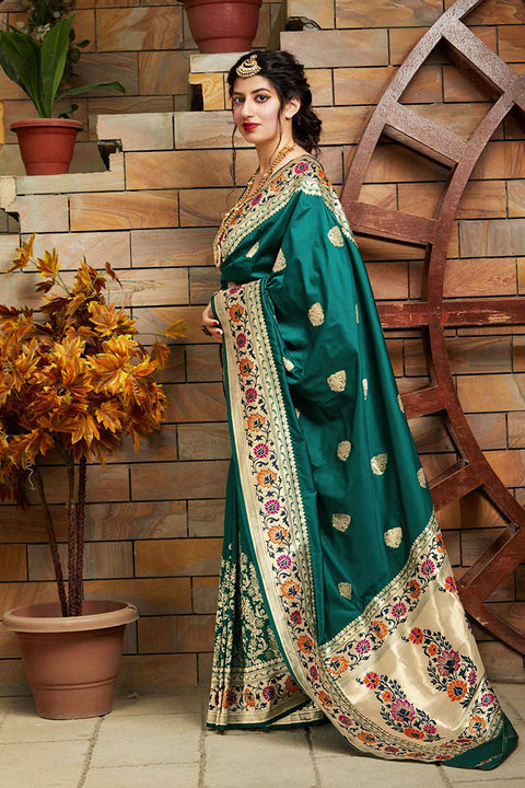 Banarasi Soft Silk Designer Rama Color Saree - PAAIE