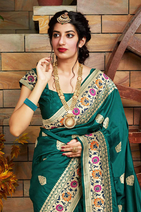 Banarasi Soft Silk Designer Rama Color Saree - PAAIE