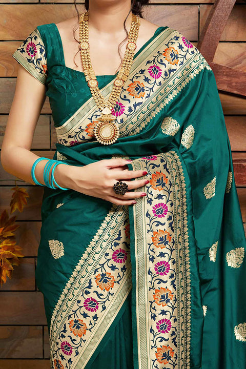 Banarasi Soft Silk Designer Rama Color Saree - PAAIE