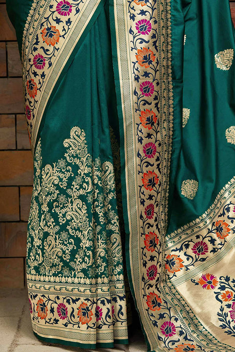 Banarasi Soft Silk Designer Rama Color Saree - PAAIE