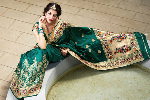 Banarasi Soft Silk Designer Rama Color Saree - PAAIE