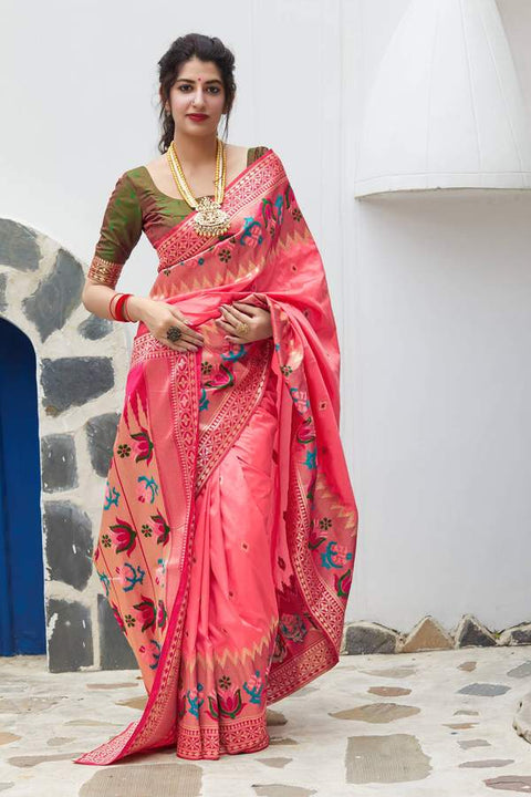 Banarasi Silk Designer Pink and Golden Saree - PAAIE