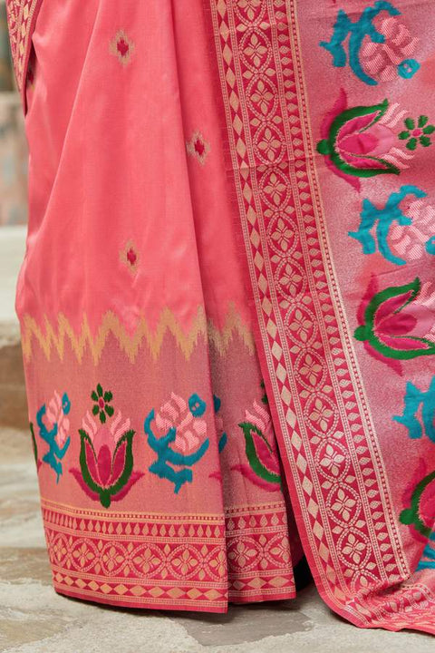 Banarasi Silk Designer Pink and Golden Saree - PAAIE