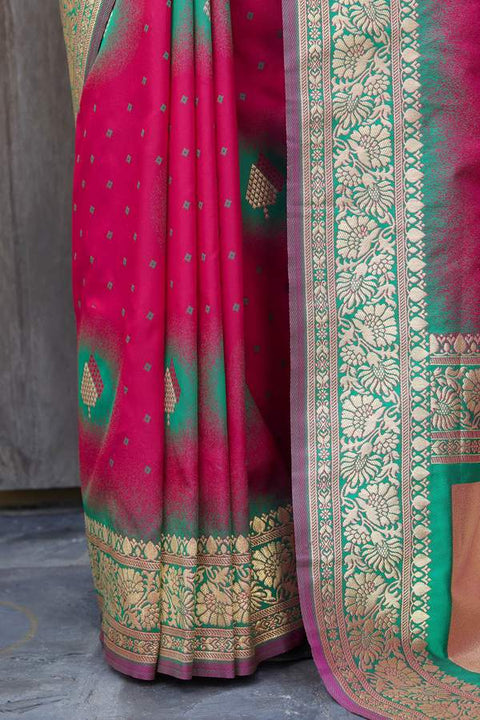 Banarasi Silk Designer Dark Pink and Golden Saree - PAAIE