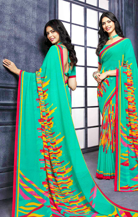 Designer Green/Red Georgette Printed Saree for Casual Wear (D432)