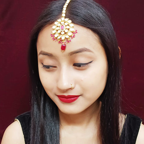 Designer Gold Plated Royal Kundan Mangtikka for Bridal (D25)