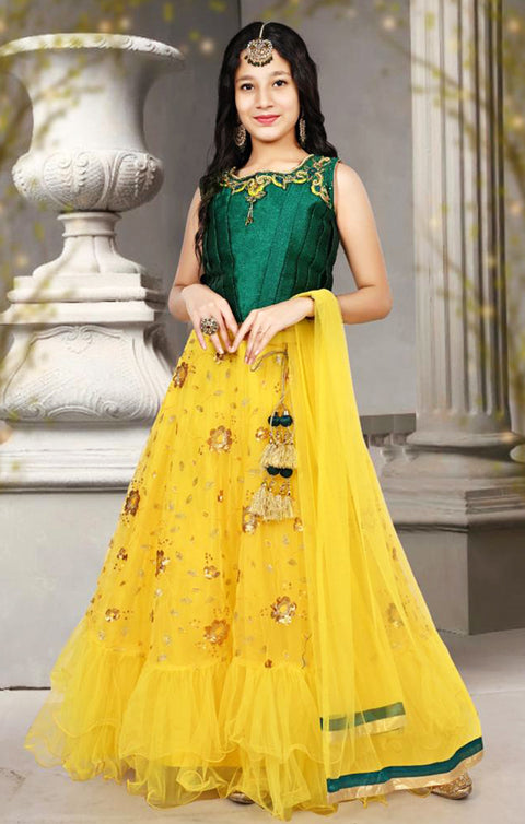 Lehenga Choli in Green/Yellow Color with Sequins & Embroidery Work