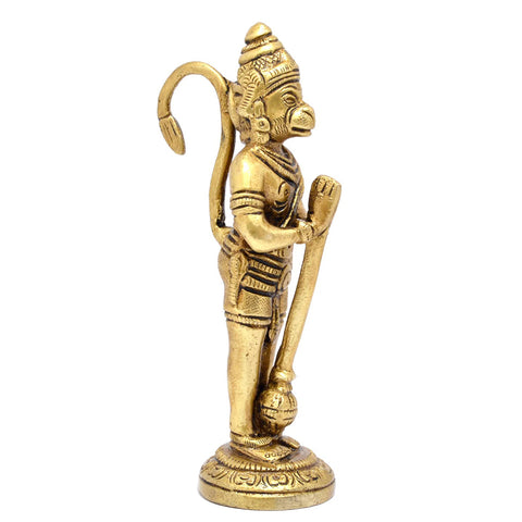 Brass The Humble Hanuman Standing Statue, Hindu Monkey Deity Brass Hanuman Statuette, Hindu God Idols, Bajrang Bali Statue (Design 46)
