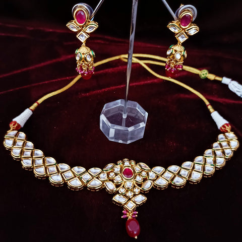 Designer Gold Plated Multi Layer Royal Kundan & Ruby Necklace with Earrings (D254)