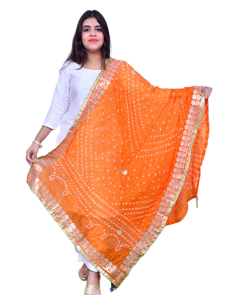 Fashionable Women's Orange Bandhej Dupatta/Chunni For Casual, Party (D24)