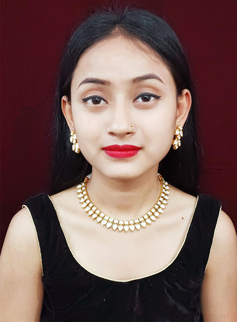 Designer Gold Plated Two Layer Royal Kundan Necklace with Earrings (D238)