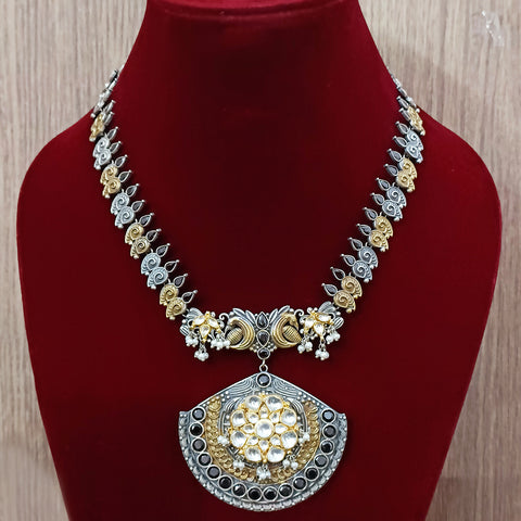 Designer Silver Oxidized & Gold Enameled Necklace Set (D271)
