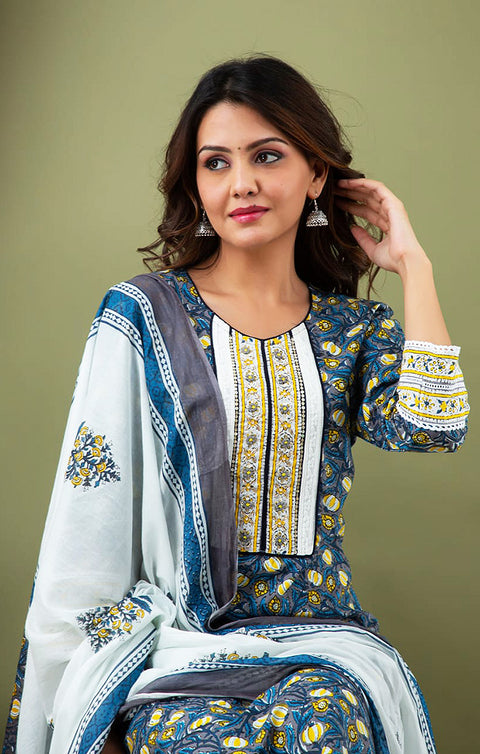 Appealing Blue Designer Kurti, Pant with Dupatta For Ethnic Wear (K329) - PAAIE