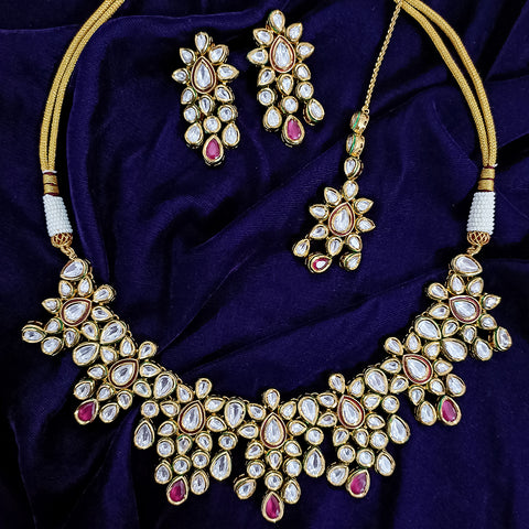 Bridal Designer Gold Plated White Kundan Set (D138) - PAAIE