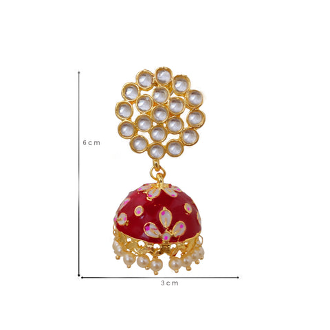 Red Dangle Jhumki with White Floral Design - PAAIE