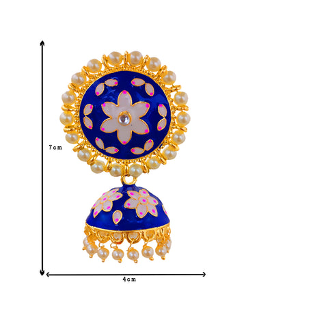 Blue Jhumki with White Floral Designer Studs - PAAIE