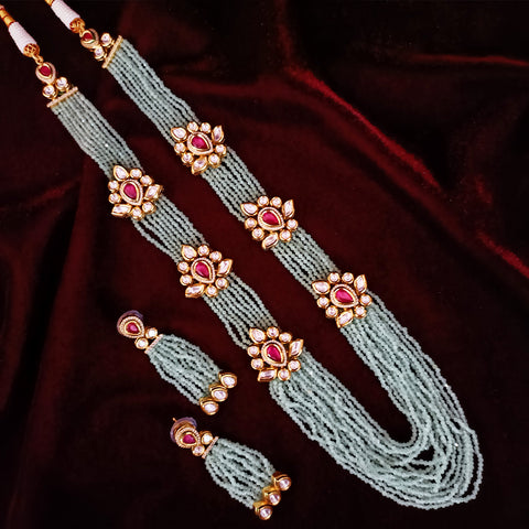 Designer Royal Kundan & Ruby Long Necklace with Earrings