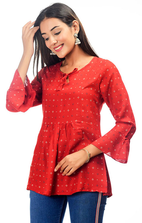 Magnificent Mahroon Color Indian Ethnic Short Kurti For Casual Wear (K344) - PAAIE