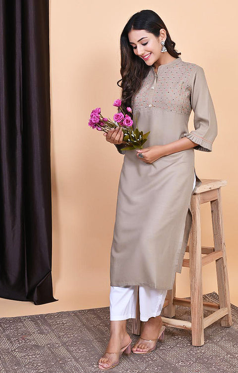 Noticeable Gray Color Indian Ethnic Kurti For Casual Wear (K348) - PAAIE
