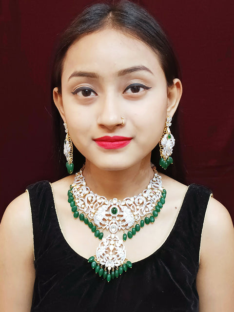 Designer Semi-Precious American Diamond Necklace with Earrings (D290)
