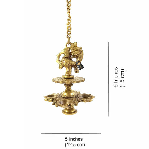 Handmade Peacock Design 4 Oil Wick Brass Hanging Diya, Temple Decor, Home Decor Oil Diya Lamp, Indian Handicraft Diya, Handmade Lamp (Design 47)