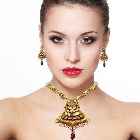 Gold Plated Bridal Premium Kundan Set (Design 77) - PAAIE