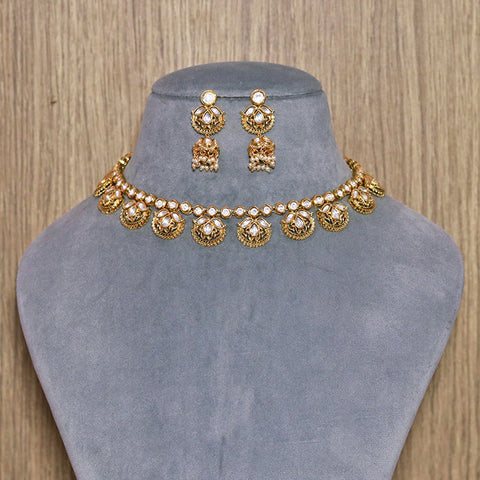 Designer Gold Plated Royal Kundan Necklace With Earrings (D580)